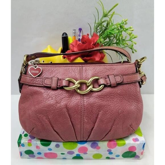 Coach Pinkish Red Pebbled Leather Zipper Closure Wristlet - Coin Wallet - Picture 1 of 9